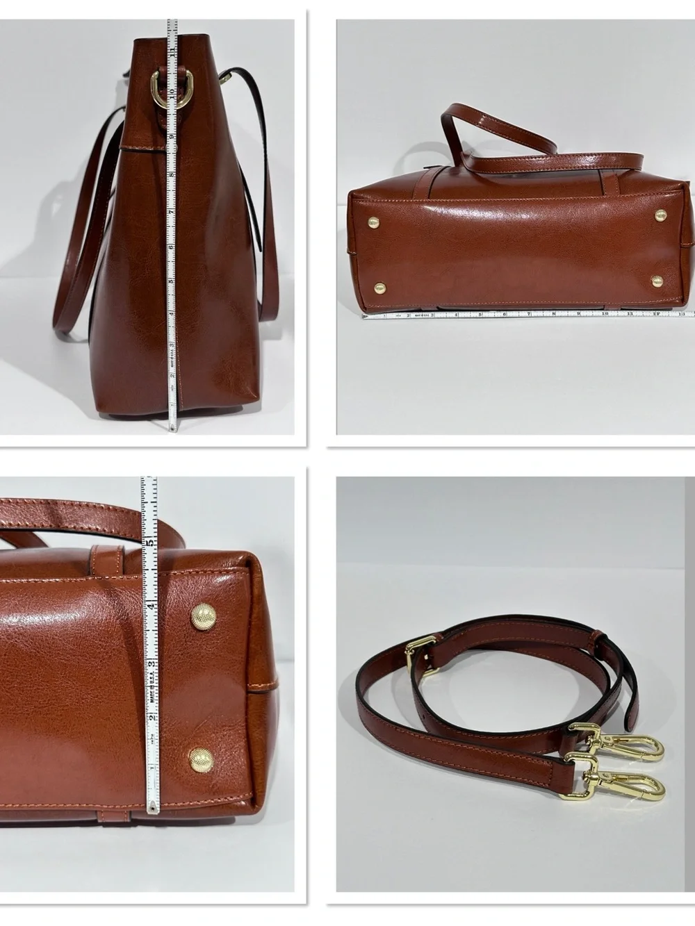 Kattee Vintage Genuine Leather Brown Tote Bag w/ Crossbody Strap